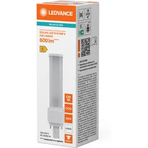 Lâmpada LED tipo PL G24d-1 2 pinos 5W (=10W/840) 4000K (branco neutro) 600lm