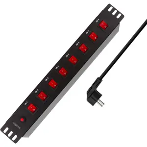 Bloco PDU de 8 tomadas c/ 8 interruptores para rack bastidor 19'' 1U com com cabo 2m (ficha Schuko)