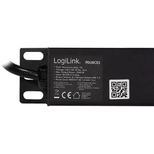 Bloco PDU de 8 tomadas c/ disjuntor para rack bastidor 19'' 1U com com cabo 1.8m (ficha IEC C14)