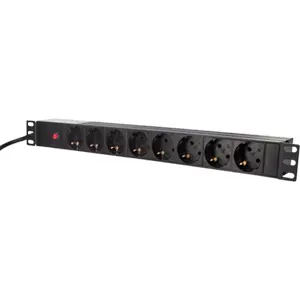 Bloco PDU de 8 tomadas c/ disjuntor para rack bastidor 19'' 1U com com cabo 1.8m (ficha IEC C14)