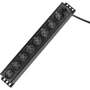 Bloco PDU de 8 tomadas c/ 8 interruptores para rack bastidor 19'' 1U com com cabo 2m (ficha Schuko)