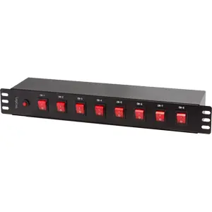Bloco PDU de 8 tomadas c/ 8 interruptores para rack bastidor 19'' 1U com com cabo 2m (ficha Schuko)