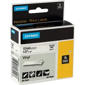 Fita de etiquetar RHINO 18444 [Preto sobre Branco] em vinil - 12mm x 5.5m