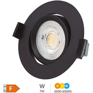 Projetor LED redondo 230VAC 7W 600lm CCT (3000/4000/6500K) orientável Ø85x39mm (Ø70mm) - preto