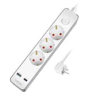 Bloco de 3 tomadas c/ USB-A+USB-C + interruptor - cabo (3x1.5mm²) 1.4m
