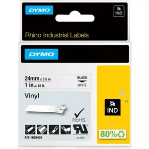 Fita de etiquetar RHINO [Preto sobre Branco] em vinil - 24mm x 5.5m