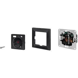 Tomada de parede schuko 230VAC 16A c/ USB-A + USB-C (5VDC 2.8A) - preto