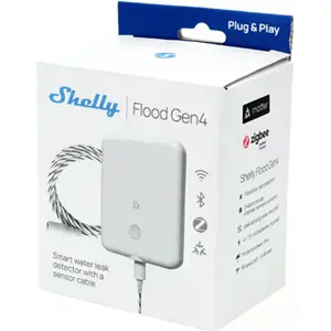 Sensor/alarme de fugas de água a pilhas com Wi-Fi/Zigbee/Matter e cabo de deteção