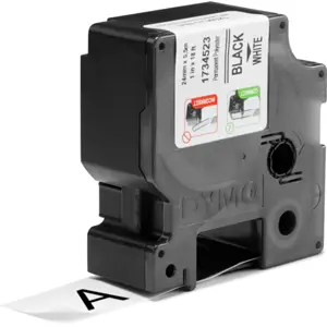 Cinta para etiquetar RHINO 1734523 [Negro sobre Blanco] permanente en poliéster - 24mm x 5.5m