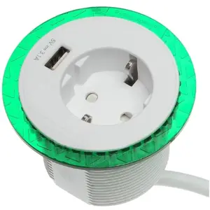 Bloco de tomada de embutir (Ø60mm) c/ Schuko + USB-A - IP20 - Branco
