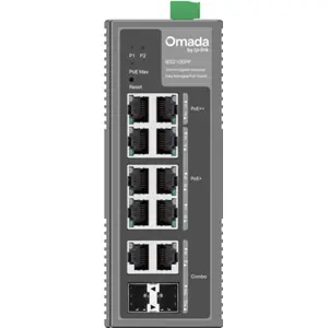 Switch industrial 10P (2× PoE++ / 6x PoE+ / 2x SFP Combo) Gigabit gerenciável p/ calha DIN ou parede