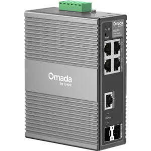 Switch industrial 6P (4× RJ45 / 1x SFP Combo / 1x SFP) Gigabit gerenciável p/ calha DIN ou parede