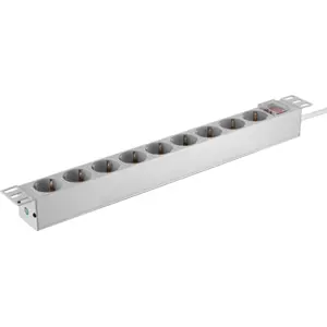 Bloco PDU de 9 tomadas para rack bastidor 19'' 1U c/ interruptor e ficha schuko - 2m - cinza claro