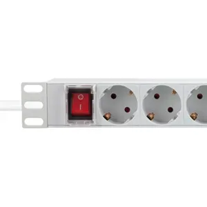 Bloco PDU de 9 tomadas para rack bastidor 19'' 1U c/ interruptor e ficha schuko - 2m - cinza claro