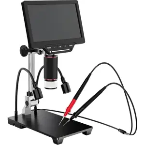 Microscópio digital (528x) 2-em-1 a bateria c/ ecrã 10'' + saída HDMI + multímetro integrado