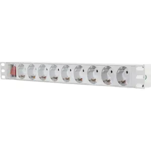 Bloco PDU de 9 tomadas para rack bastidor 19'' 1U c/ interruptor e ficha schuko - 2m - cinza claro