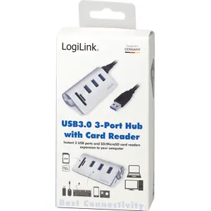 Hub USB 3.0 de 3 portas USB-A + Leitor de Cartões SD/microSD - aluminio