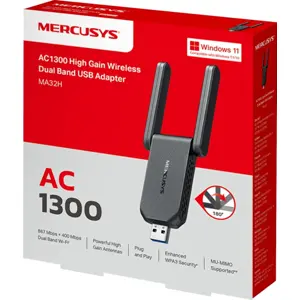 Adaptador USB Wi-Fi 5 Dual Band AC1300 (867+400Mbps) c/ antenas High-Gain