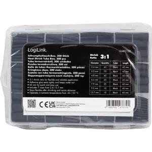 Kit de 300 mangas termoretrácteis 3:1 c/ adesivo (Ø2.4 ..12.7mm x 45mm) - Preto