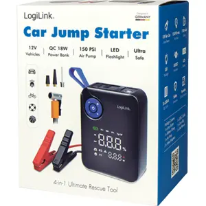 Arrancador de Carro (Jump Starter) 600A 4-em-1 c/ Powerbank 7200mAh + compressor 150 PSI + Lanterna
