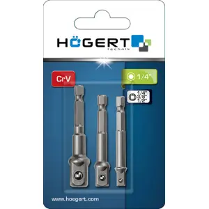 Conjunto de 3 adaptadores HEX p/ chaves de caixa 1/4'', 3/8'' e 1/2''