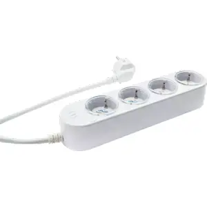 Bloco de 4 tomadas inteligentes (WiFi BT Zigbee Matter) c/ botões e cabo de 1.5m - branco