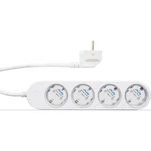 Bloco de 4 tomadas inteligentes (WiFi BT Zigbee Matter) c/ botões e cabo de 1.5m - branco