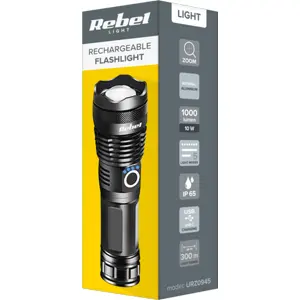 Lanterna LED 10W 1000lm c/ zoom em alumínio - 26650 Recarregável - USB-C