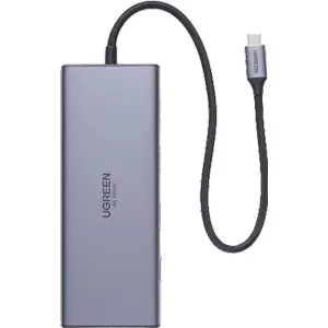 Hub Adaptador USB-C 9P (2x HDMI 4K + 2x USB-C 3.2 + 2x USB-A + RJ45 Gigabit + SD/TF) + USB-C PD 100W