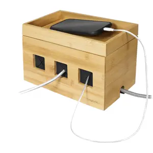 Caja de organización oculta de extensiones y cables - bambú - 255x140x165mm