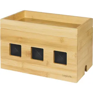 Caja de organización oculta de extensiones y cables - bambú - 255x140x165mm