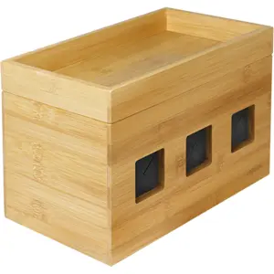 Caja de organización oculta de extensiones y cables - bambú - 255x140x165mm