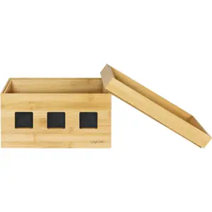 Caja de organización oculta de extensiones y cables - bambú - 255x140x165mm