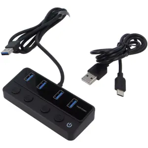 HUB USB 3.0 de 4 portas USB-A c/ interruptores independentes e alimentação por USB-C