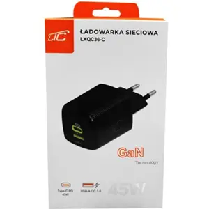 Carregador 45W GaN USB-C (PD) + USB-A (QC) - Preto