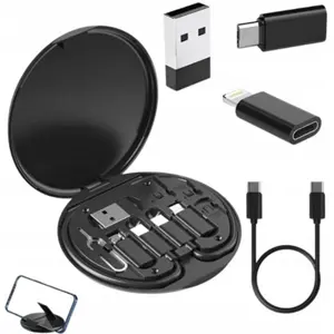 Kit de viagem USB/SIM 5-em-1 (Cabo USB-C + adaptadores + Pino + estojo)