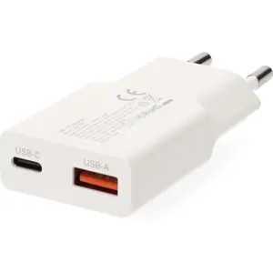 Carregador GaN 1×USB-A + 1×USB-C PD (20W) c/ cabo USB-C