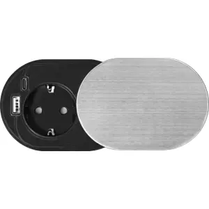 Bloco de tomadas de encastrar (Ø64mm) 1x Schuko + 1xUSB A + 1xUSB C - cabo de 1.9m - Prateado