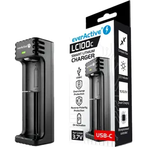 Carregador para baterias cilindricas Li-ion 3.6/3.7V (USB-C)