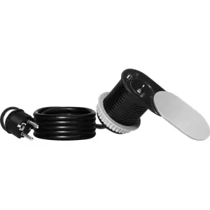 Bloco de tomadas de encastrar (Ø64mm) 1x Schuko + 1xUSB A + 1xUSB C - cabo de 1.9m - Prateado