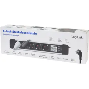 Bloco de 5 tomadas c/ LCD medição de Energia + disjuntor - cabo (3x1.5mm²) 1.4m