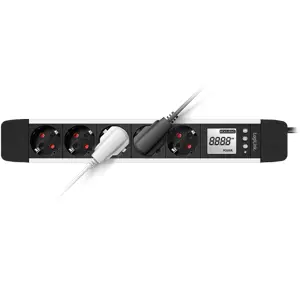 Bloco de 5 tomadas c/ LCD medição de Energia + disjuntor - cabo (3x1.5mm²) 1.4m