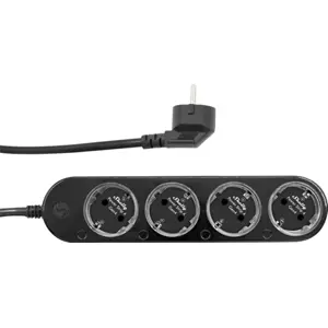 Bloco de 4 tomadas inteligentes (WiFi BT Zigbee Matter) c/ botões e cabo de 1.5m - preto