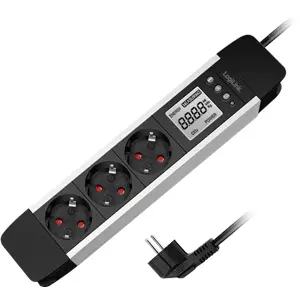Bloque de 3 tomas con LCD para medición de energía + disyuntor - cable (3x1.5mm²) 1.4m