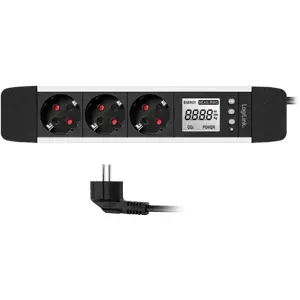 Bloque de 3 tomas con LCD para medición de energía + disyuntor - cable (3x1.5mm²) 1.4m