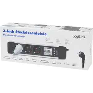Bloque de 3 tomas con LCD para medición de energía + disyuntor - cable (3x1.5mm²) 1.4m