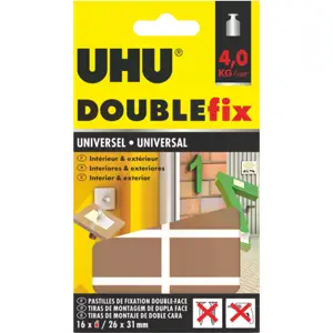Fita dupla face p/ montagem Extraforte Interiores & Exteriores - 16 tiras 26×31mm