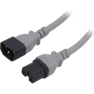 Cabo de alimentação 3X14AWG IEC C15 (3 pinos) fêmea- IEC C14 (3 pinos) macho - Cinzento 1.8 m