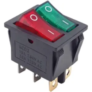 Interruptor basculante duplo luminoso ON-OFF 230VAC 16A - vermelho + verde