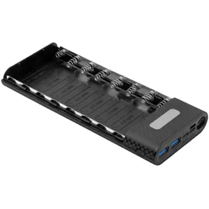 Caixa Power Bank 18W p/ 8x Li-Ion 18650 (não incluidas) - 2x USB-A QC + USB-C PD + Lanterna